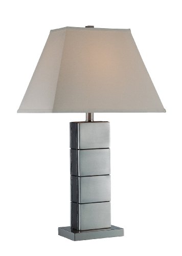 Lite Source LS-21105 Maeka Table Lamp, Polished Steel with Leather Decoration with White Fabric Shade