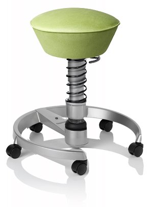 SWOPPER CLASSIC 3D-Aktiv-Bürostuhl Hocker Sitzpolster Normal, Farbe pistacchio, Fussring mit Rollen nach DIN EN 12529, Feder SMALL, Basis Titan, Federfarbe schwarz (SWOP22TRSML)