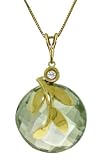 14k Solid Gold 18 Necklace with Green Amethyst Pendant