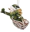 4" Woodcut Green Irish Snowman with Clover Christmas Ornament