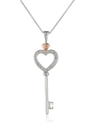 14k Rose Gold Plated Sterling Silver Diamond Key Pendant Necklace (1/10 cttw, I-J Color, I2-I3 Clarity), 18"