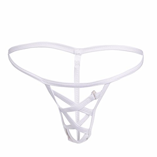 FEESHOW Men's Openwork Pouch Underwear T Back G String Thongs White One size