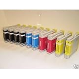 10 x LC1000, LC970 Brother compatible ink cartridges (2 full sets + 2 extra black) for brother mfc3360c, mfc-3360c, mfc 3360c, 4 x lc1000bk, 2 x lc1000 cyan, 2 x lc1000 magenta, 2 x lc1000 yellow