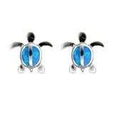 E738--Sterling Hawaiian Blue Opal Honu Earrings