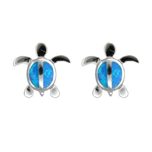 Sterling Silver Hawaiian Blue Opal Turtle Earrings