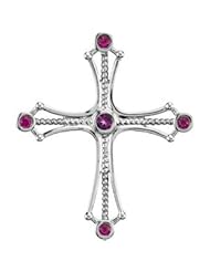 14K White Genuine Amethyst & Ruby Cross 40.25X40.50mm