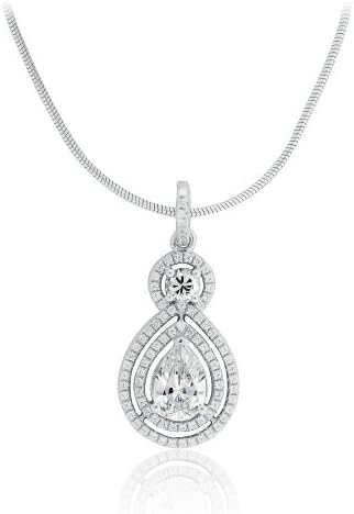 Ryssa925 Sterling Silver &amp; Sworovski CZ Teardrop Double Halo Pendant (Incl Sterling Silver Chain)