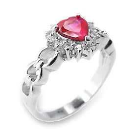 Ladies Rosette Ruby Color Cubic Zirconia Rhodium Ring, Size: 5-11 by Toltec Trading Company