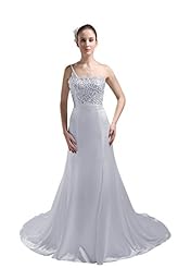 One Shoulder Satin/Silk Mermaid Sequined Corset   Waistline  Dress