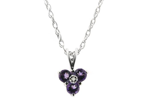 9ct White Gold Amethyst & Diamond  White Gold Pendant On 18 Rope Chain