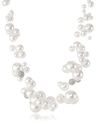 Roman Bride Faux Pearl Fireball 5-Row Illusion Necklace, 21.5"
