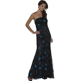 Formal Evening Gown. Strapless Floral Beaded Dress for Prom, Party, Wedding by Sean Collection...