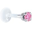 16 Gauge 5/16" Solid 14KT White Gold 3mm Pink Cubic Zirconia Bioplast Tragus Earring Stud
