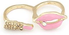 Ruisilp Alloy Acrylic Zircon Lips lipstick Pattern Double Rings (Assorted Colors)
