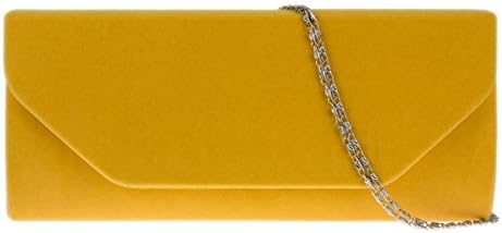 Girly HandBags Women's Plain Velvet Clutch Bag -- Mustard Yellow
