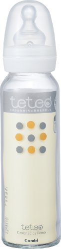 teteo 哺乳びん 耐熱ガラス製i200ml 母乳・ミルク用Mサイズ乳首付 ホワイト
