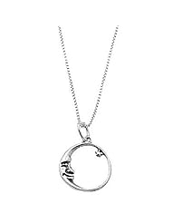 Sterling Silver One Sided Crescent Moon Face with Star Necklace