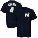 Majestic New York Yankees #4 Lou Gehrig Youth Navy Blue Cooperstown Player T-shirt