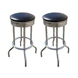 IMAGE OF 2 Black Vinyl 29'' Specialty Chrome Barstools Bar Stools - Great for RVs and Boats!