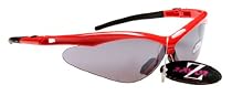 Rayzor Professional Lightweight UV400 Red Sports Wrap Cricket Sunglasses, With a Windshield Smoked Mirrored Anti-Glare Lens.