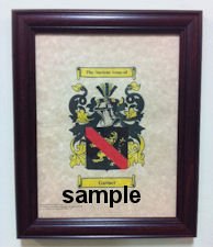 Fater Coat of Arms on 8 1/2 x 11 Parchment Paper in Classic Mahogany Frame