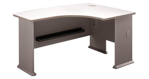 Bush Furniture Series A Corner L-Shape Bow Front Wood Desk in White Spectrum and Pewter