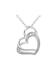 Double Heart Pendant Necklace with Diamond Accent in Sterling Silver with Chain