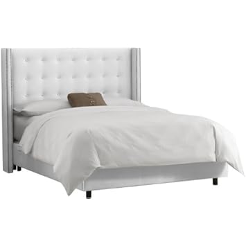 Skyline Furniture Nail Button Tufted Wingback California King Bed in Velvet White