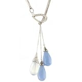Sterling Silver Lariat Style Necklace Blue Stones CZ Diamonds By Bucasi