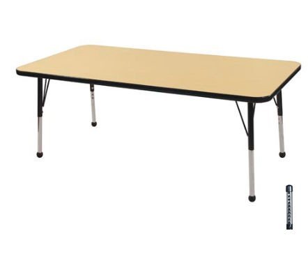 Early Childhood Resource ELR-14111-MBBK-C 30 in. x60 in. Maple Rectangular Adjustable Activity Table with Black Chunky Leg