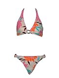 Split Bubblegum Floral 2 Pc Bikini Halter Top & Ring Side Bottom (Medium)