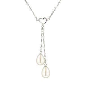 Sterling Silver 8-8.5mm White Freshwater Cultured Pearl Heart Necklace