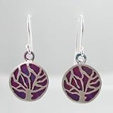 Sterling Silver and Purple Patina Tree of Life Earrings, #9152
