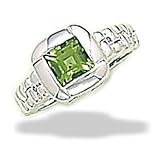 Sterling Silver 6mm Square Peridot Overlapped Edge Ring