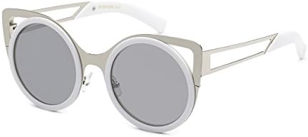 Womens Vintage Party Two Tone Metal Cat Eyes Frame Rounded Fashion Sunglasses (White)