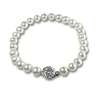 White 6-7mm AAA Cultured Pearl Bracelet w. Platinum Overlay CAREFREE Sterling Silver Rose Clasp 7" (LS1R2)