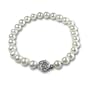 White 6-7mm AAA Cultured Pearl Bracelet w. Platinum Overlay CAREFREE Sterling Silver Rose Clasp 7" (LS1R2)