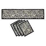 NOVICA Natural fibers table runner and placemats, 'Geometric Fantasy' (set for 4)