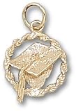 Graduation Cap In Circle Charm/Pendant -14K/10K, Stainless Steel or Gold Plated