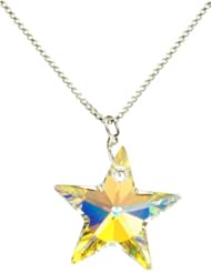 Sterling Silver Swarovski Elements Crystal Aurora Borealis Star Pendant Necklace, 18"