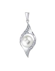 6.5-7.0 mm White Freshwater Pearl and CZ Leaf Sterling Silver Pendant Free Shipping and Gift Box