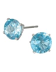 14k White Gold & Blue Topaz Round Stud Earrings
