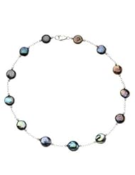 Silver Freshwater Cultured Black Coin Pearl Necklace
