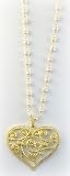 14K Gold Plated 16 Pearl Link Necklace with Hammered Gold Heart Pendant From Barrocos