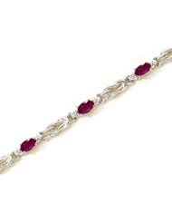 14K White Gold Oval Ruby and Diamond Bracelet