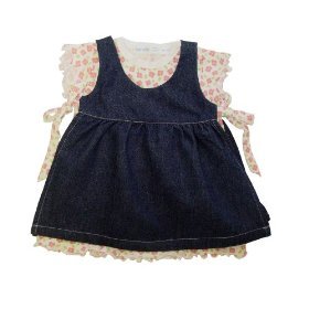 Under The Nile Denim Apron Dress, Blue/Floral, 6 Months