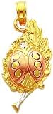 14K Tri Color Gold Lady Bug on Leaf Pendant Charm New