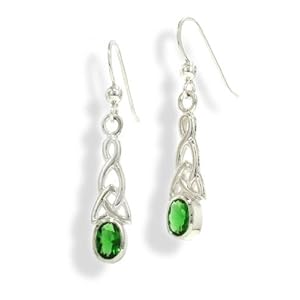 Buy Sterling Silver Celtic Knot and Emerald-Green Glass Gemstone Hook Earrings