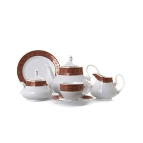 Paloma Rust 22 Piece Tea Set.  The very finest in quality porcelain