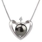 PearlsOnly Heart Black 9-10mm AA Freshwater Sterling Silver Pearl Pendant